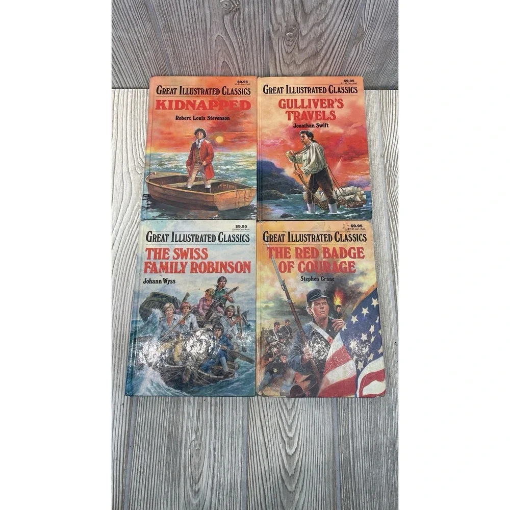 Great Illustrated Classics Books Lot of 4 Kidnapped Gulliver's Travels Red Badge